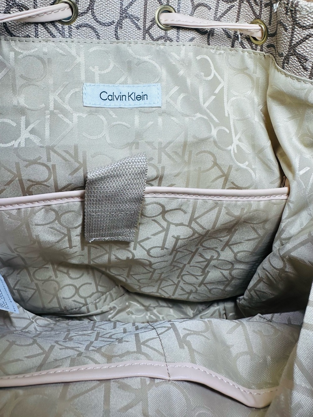 Calvin Klein Cream Monogram Drawstring Backpack - Picture 6 of 6